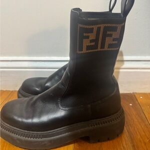 Fendi Black and Brown Leather Ankle Boots